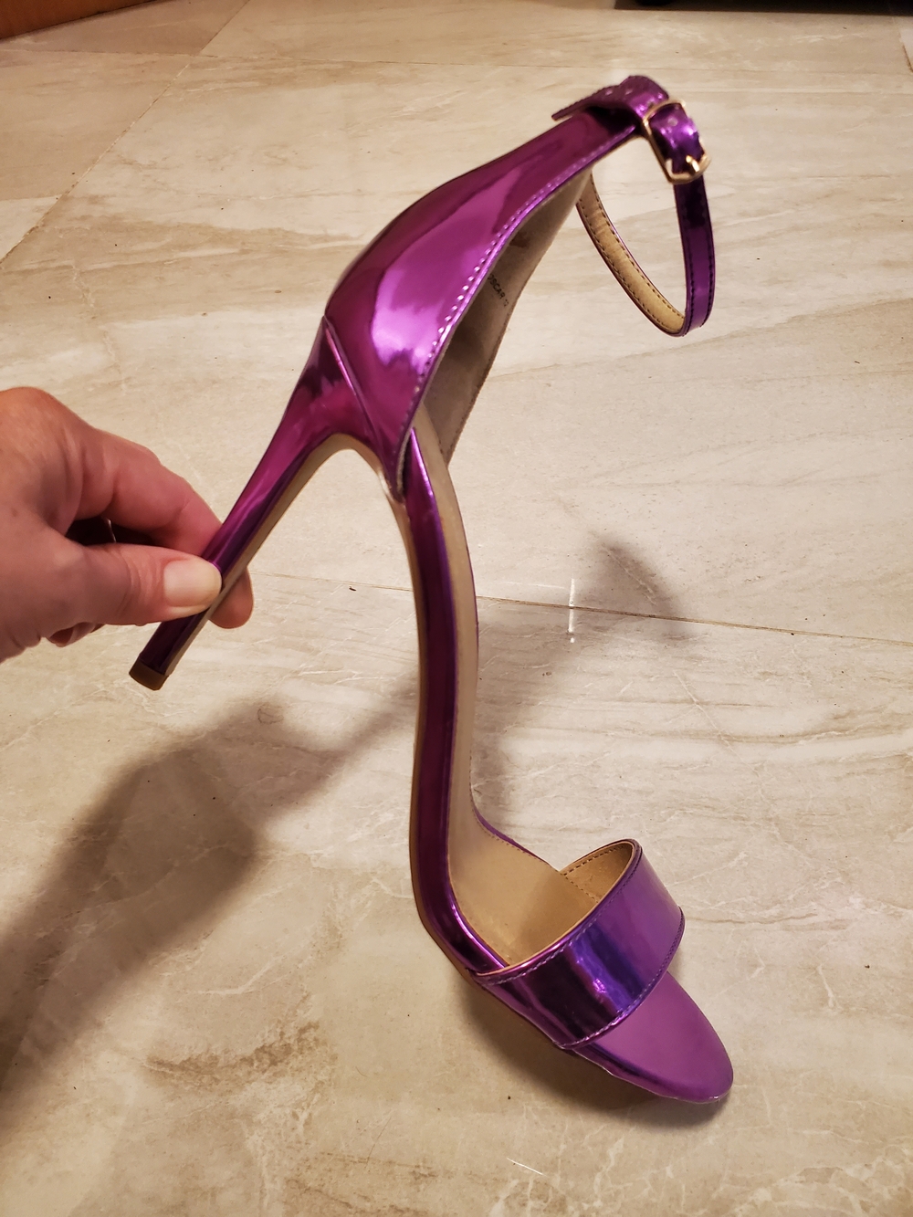 Shimmery Purple Ankle-Strap Heel Sandal